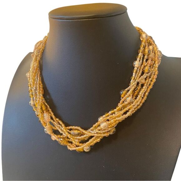 Multi-Strand Gold Beaded Necklace. 8 strands in total. All intact. - Picture 3 of 5